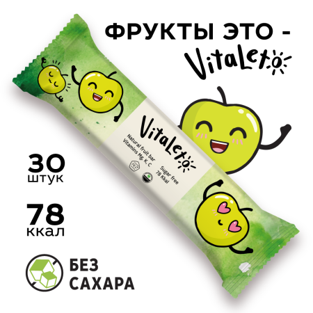 Батончик фруктово-злаковый VitaLeto "Яблочный микс", 30 шт. х 30 г